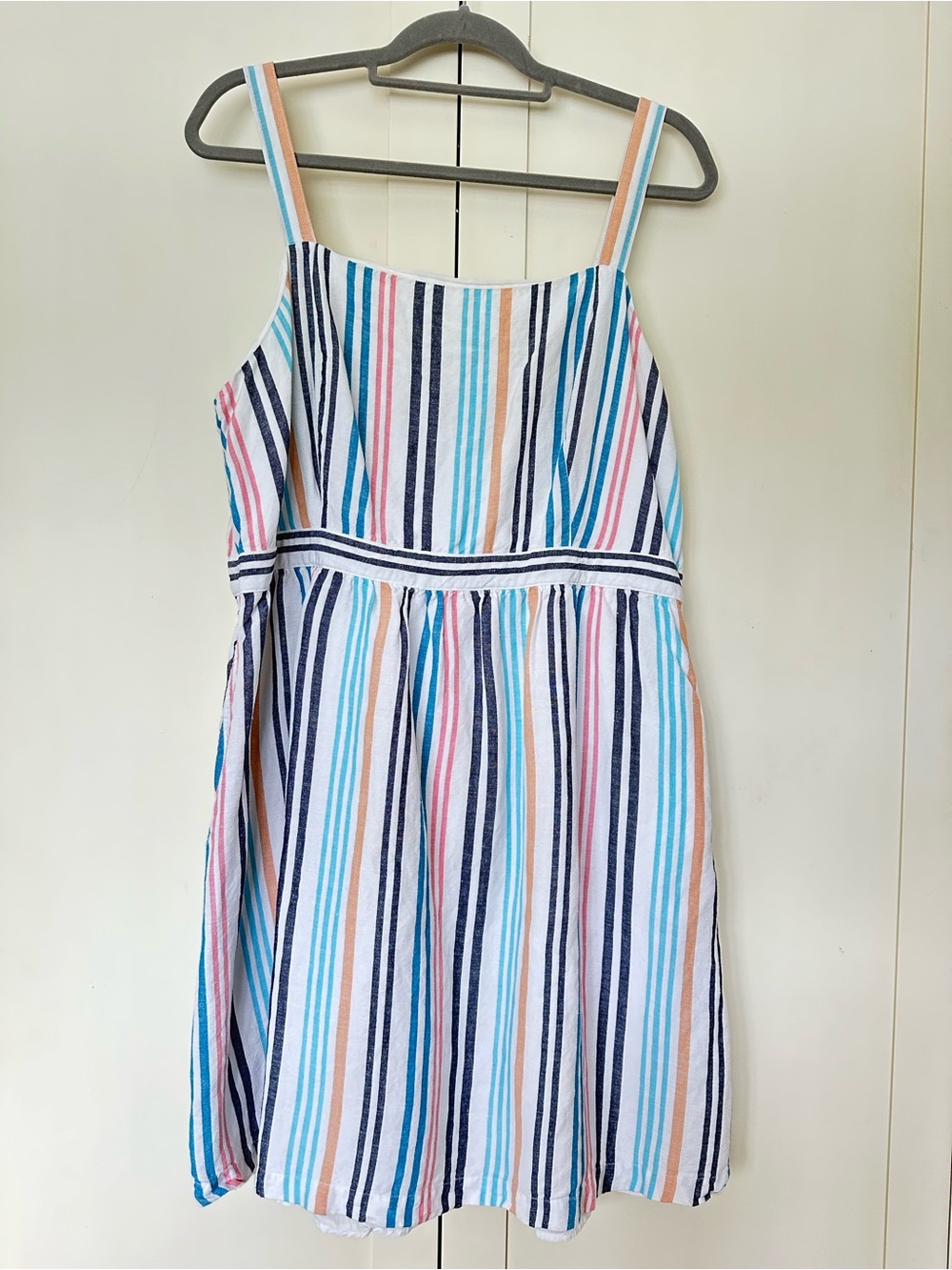 Loft Outlet Women's Striped Sleeveless Linen Blend Dress Size XL